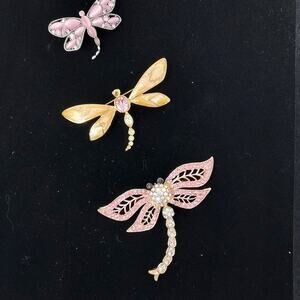 Vintage Dragonfly Brooch Lot 3 Incl Signed KJL Avon Pink Rhinestone Enamel READ